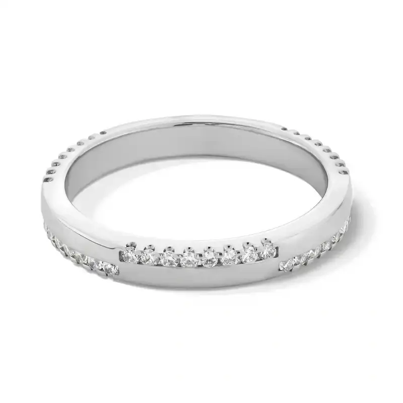 14K White Gold 0.25 CT.T.W. Round Diamond Alternating Double Row Stackable Anniversary Band I Color I2 Clarity 3EX