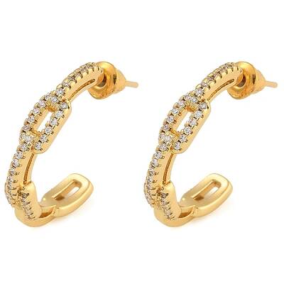 Brass Micro Pave Clear Cubic Zirconia Stud Earrings