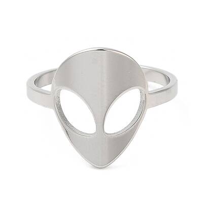 Non-Tarnish 304 Stainless Steel Alien Face Adjustable Ring for Women