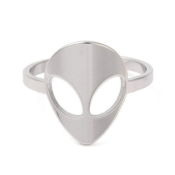 Non-Tarnish 304 Stainless Steel Alien Face Adjustable Ring for Women