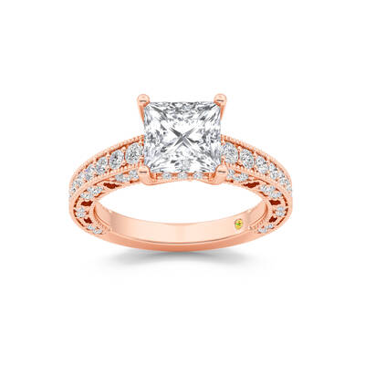 Myrra Vintage Inspired Pavé Set Princess Cut Lab Grown Diamond Engagement Ring | 14K Rose Gold 2 7/8 CT. TW.