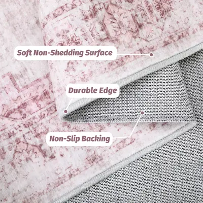 Garvee Pink Area Rugs 6x9 Washable, Soft Vintage Large Area Rugs for Living Room, Boho Farmhouse Low Pile Non-Slip Indoor Thr...