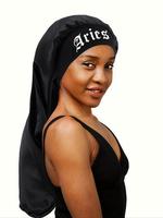 Letter Print Satin Sleep Bonnet, Wide Band Sleep Braids Long Bonnet, Soft Touch Sleeping Bonnet Cap with Hair Wrap Band, Make...