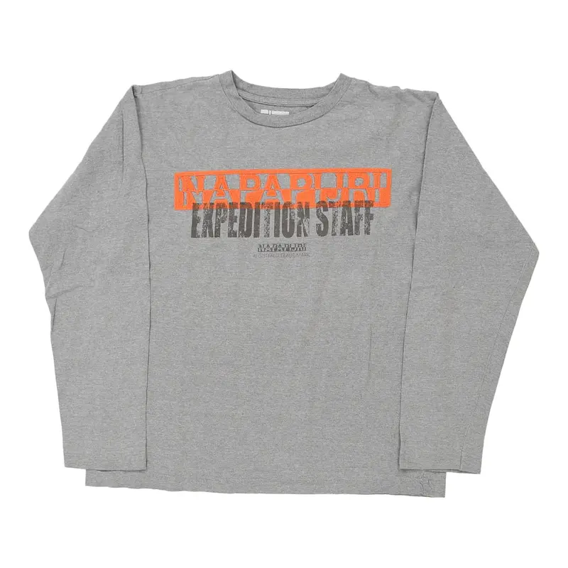 Napapijri Spellout Long Sleeve T-Shirt - Large Grey Cotton