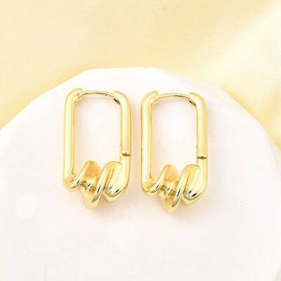 Rectangle Brass Hoop Earrings