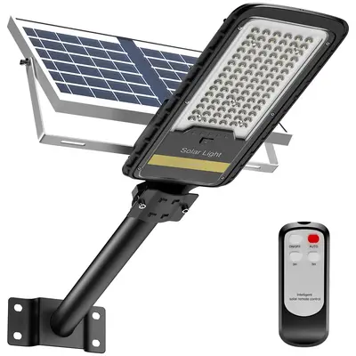 ENGREPO Solar Street Lights Outdoor, IP67 Waterproof Flood Light with Remote Control Mounting Bracket, Dusk to Dawn Security ...