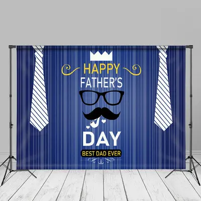 Necktie Beard Blue Stripe Happy Fathers Day Backdrop - Aperturee