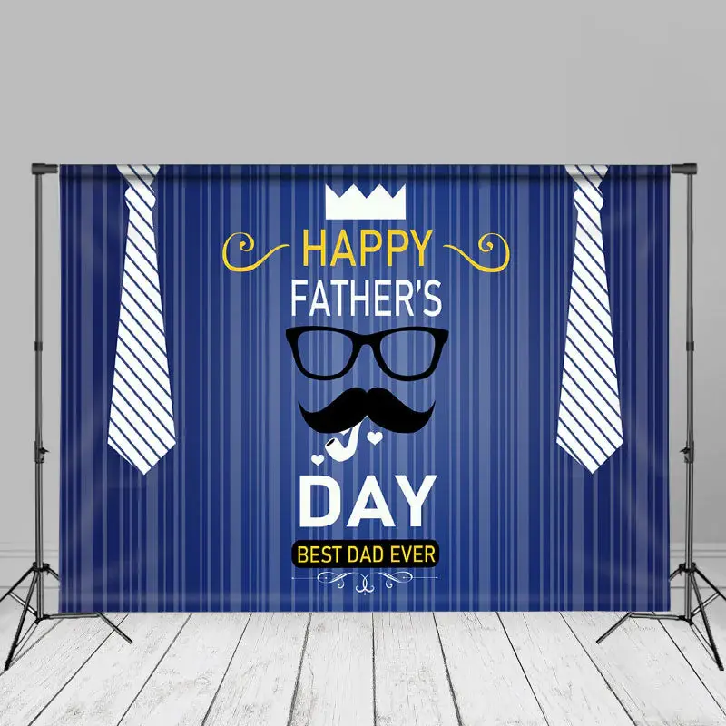 Necktie Beard Blue Stripe Happy Fathers Day Backdrop - Aperturee