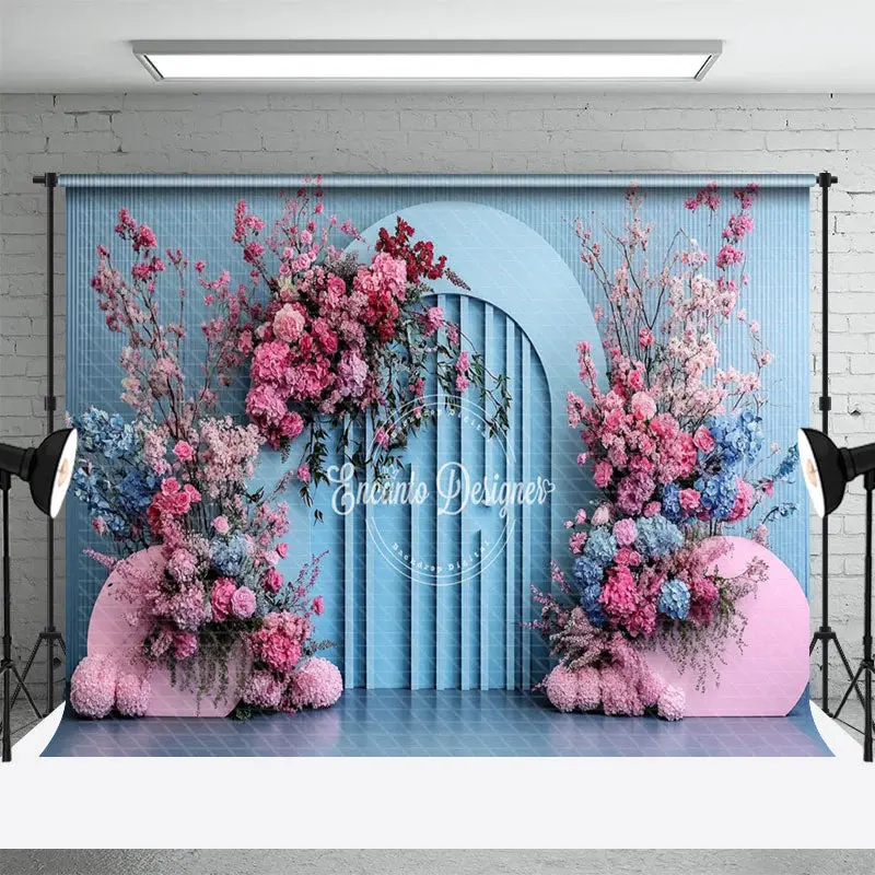 Aperturee Blue Artist Wall Pink Floral Wedding Photo Backdrop, 3X2FT(1MX0.6M), 14 USD, wedding backdrops, ENHD2J67-M