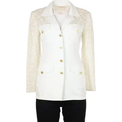 Roccobarocco Lace Jacket - Small White Viscose Blend