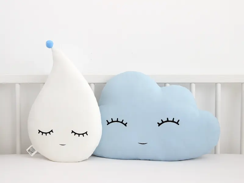 Set of 2 Pillows - Light Blue Cloud Pillow and White Raindrop Pillow
