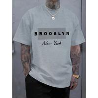 Men's Brooklyn New York Graphic Soft Regular Fit Casual Shirt Big Black and White Print Machine Washable Round Neck Streetspo...