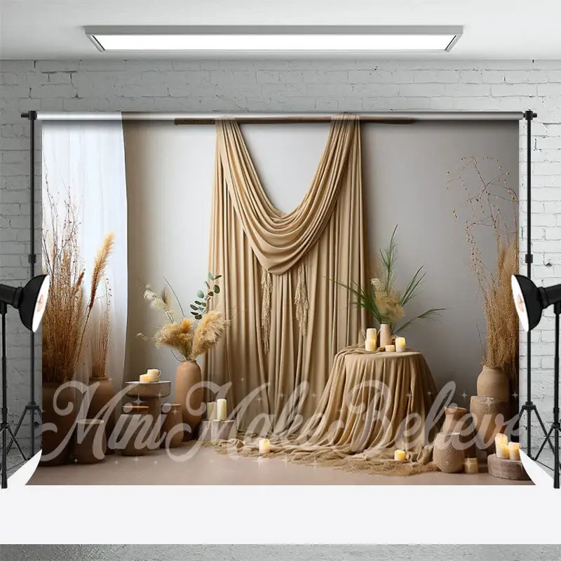 Curtain Dried Flowers Indoor Boho Photo Backdrop - Aperturee