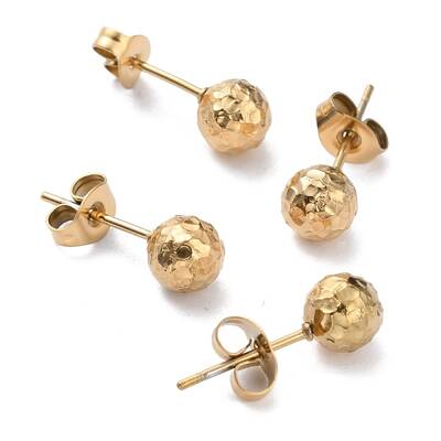 Ion Plating(IP) Textured Round Bead 304 Stainless Steel Stud Earring Findings