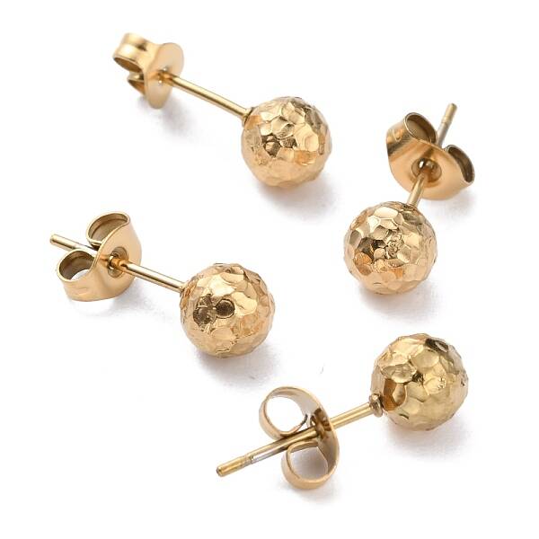Ion Plating(IP) Textured Round Bead 304 Stainless Steel Stud Earring Findings