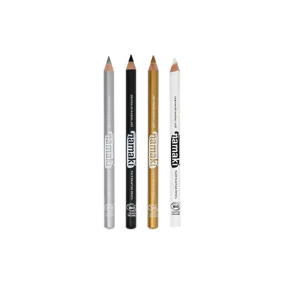 Namaki Set of 4 Slim Face Painting Pencils, Silver/Black/Gold/White