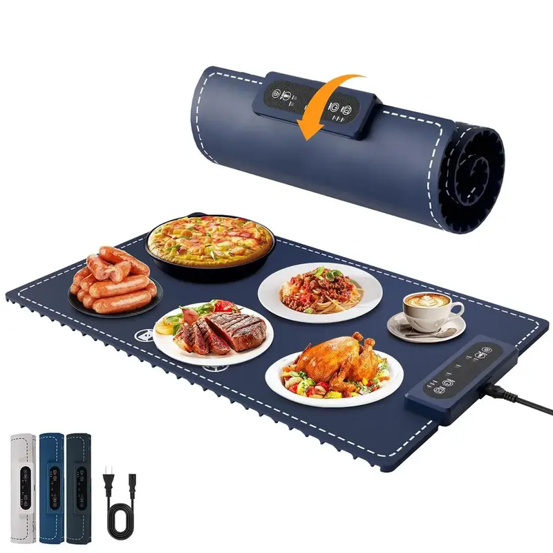 Kitchen Countertop Warmer, 1 Count Silicone Electric Hot Plate, Temperature Adjustable Rollable Food Warmer for Family Dining...