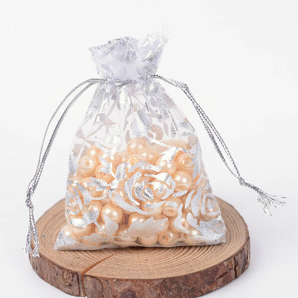 Rose Printed Organza Bags