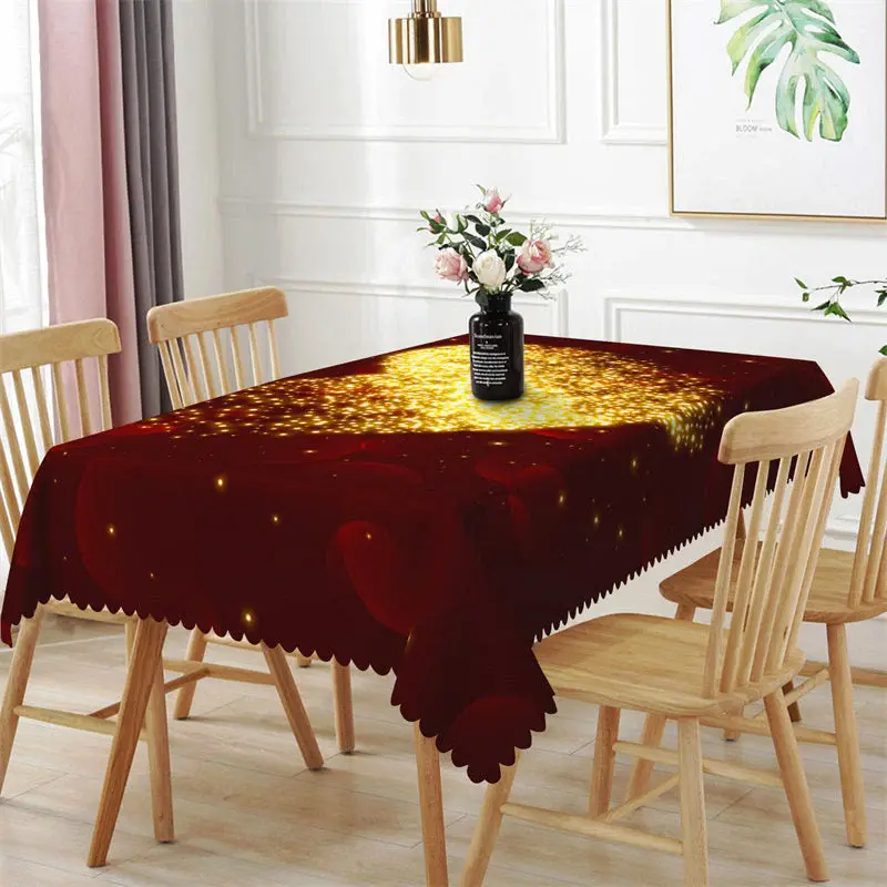 Glitter Golden Heart Deep Red Rectangle Tablecloth - Aperturee