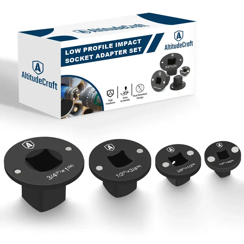Altitudecraft Low Profile Impact Socket Adapter Set – Industrial Drive Ratchet & Wrench Adapter Set for Tight Spaces, 4PC H...