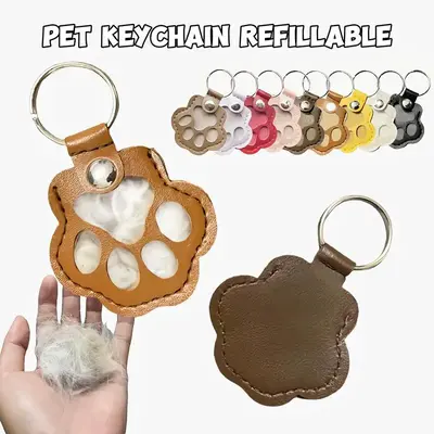 Cat and dog hair keychain creative pet cat and dog decoration for pet owners to collect and commemorate - portable PU Leather...
