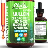 Organic Mullein Liquid Drops With Chlorophyll for Lung Detox Plus Irish Sea Moss, Spirulina, Licorice, Tart Cherry, Lobelia, ...
