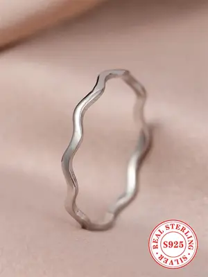 S925 Sterling Silver Simple Style Plain Wave Ring, Fashion Accessories for Women & Girls, Trendy All-match & Exquisite Jewelr...