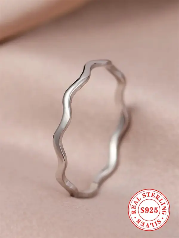 S925 Sterling Silver Simple Style Plain Wave Ring, Fashion Accessories for Women & Girls, Trendy All-match & Exquisite Jewelr...