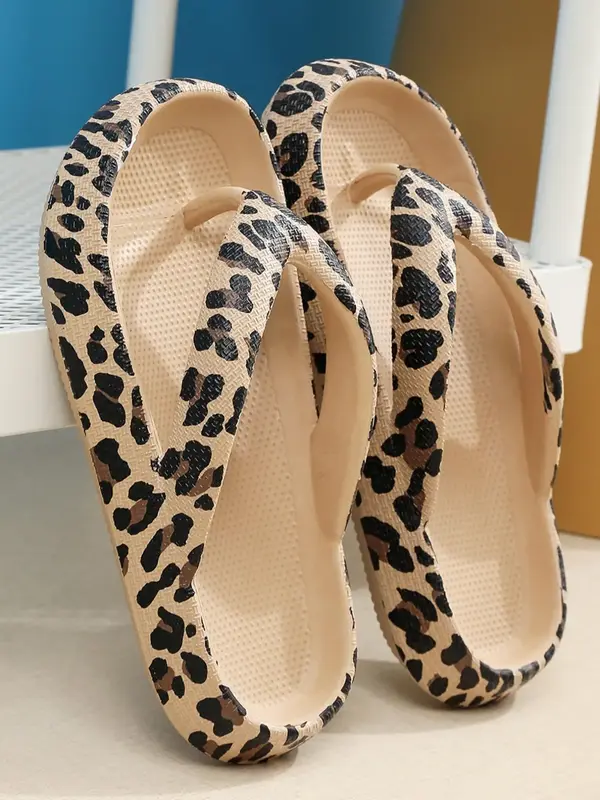 Women's Leopard Pattern Platform Flip-flops, Casual Comfortable Home Slippers, Summer 2024 New Trendy Beach No-slip Toe Thong...