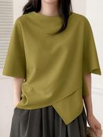 Women's Solid Color Blouse, Casual Round Neck Top for Summer, Women's Clothing for Daily Wear