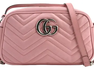 Pre-owned GUCCI Leather Shoulder Bags GG Pink Marmont Small Shoulder Bag