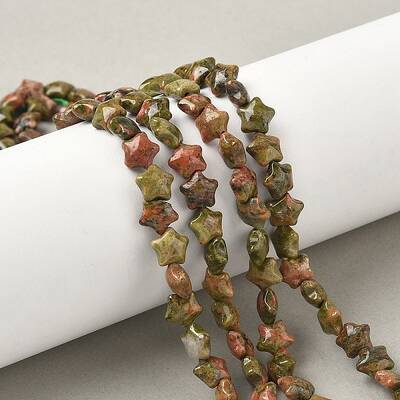 Natural Unakite Star Beads Strands