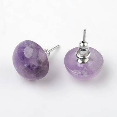 Half Round Dome Natural Amethyst Stud Earrings