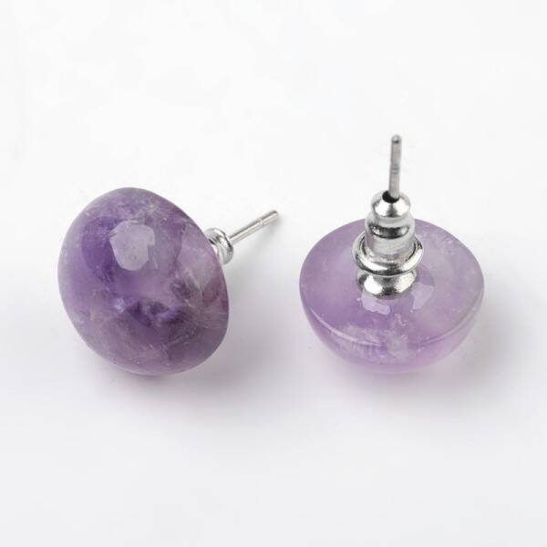 Half Round Dome Natural Amethyst Stud Earrings