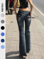 Women's Letter Embroidery Flare Leg Jeans, Casual Comfy Denim Jeans for Daily Wear, Ladies Bottoms for All Seasons
