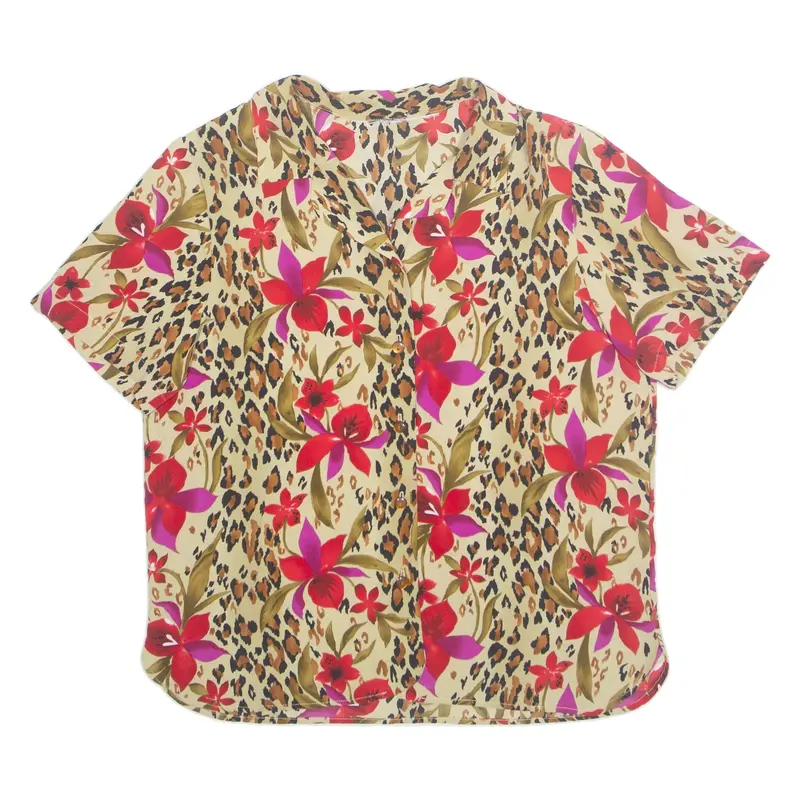 Womens Printed Shirt Brown Collared Floral L