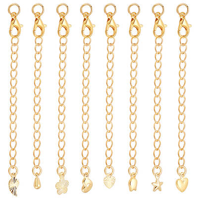 AHANDMAKER 24 Pcs Gold Chain Extender 8 Styles Jewelry Chain for Necklace Bracelet Anklet Extension with Lobster Clasp for Je...