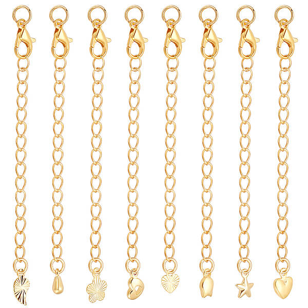AHANDMAKER 24 Pcs Gold Chain Extender 8 Styles Jewelry Chain for Necklace Bracelet Anklet Extension with Lobster Clasp for Je...