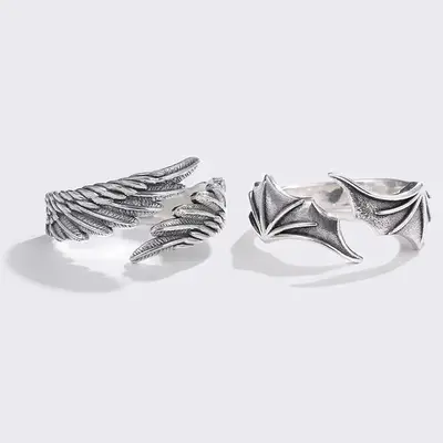 [New Product Offer] Angel Wings Devil Wings Simple Fashion Couple Ring Niche Trendy Personalized Birthday Gift