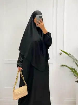 Women's Solid Long Sleeve Abaya & Hijab Set, Modest Casual Two-piece Islamic Clothing for Daily Wear, Ladies Islamic Clothing...