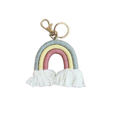 Boho Rainbow Keychain Mini Macrame Rainbow Cute Keychain Weaving Rainbow Tassel Keychain for Women Girls