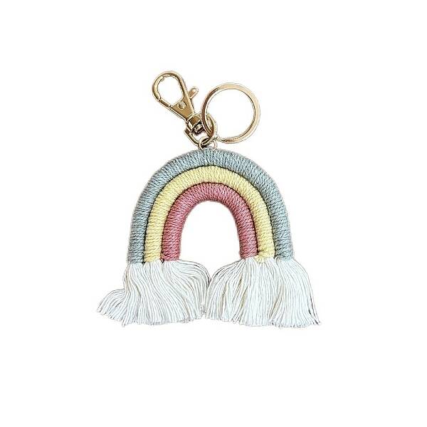 Boho Rainbow Keychain Mini Macrame Rainbow Cute Keychain Weaving Rainbow Tassel Keychain for Women Girls