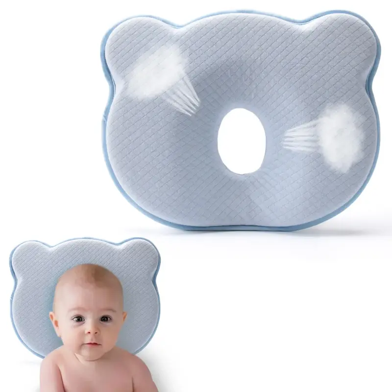 Memory Foam Infant Pillow with Cute Pattern,Breathable Fabric Set for Little Boys and Girls to Avoid Flat Head