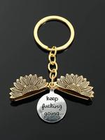 Retro Sunflower Pendant Keychain, DIY Key Ring With Slogan Engraved Pendant, Ideal Metal Keychain Gift For Men & Women, Keych...