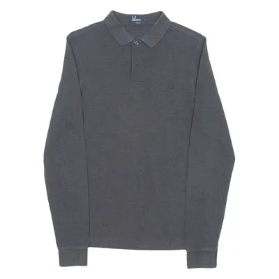 FRED PERRY Slim Fit Mens Polo Shirt Grey Long Sleeve S
