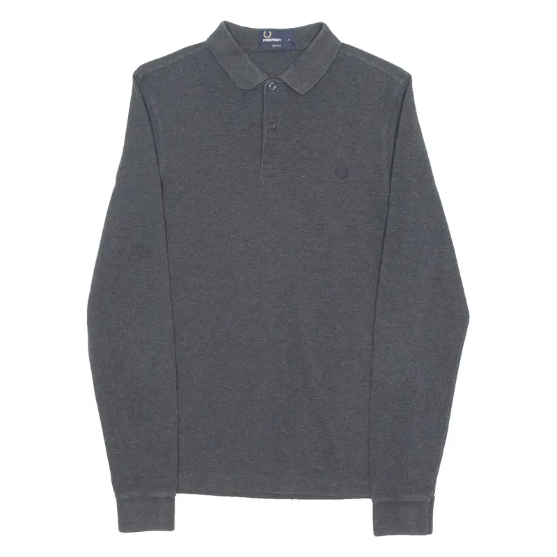 FRED PERRY Slim Fit Mens Polo Shirt Grey Long Sleeve S