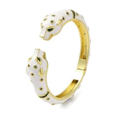 Brass Pave Green Cubic Zirconia Leopard Open Cuff Bangle for Women