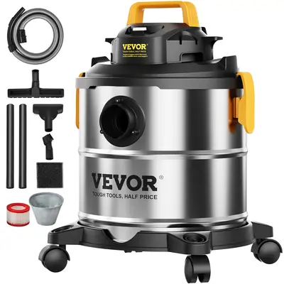 VEVOR Stainless Steel Wet Dry Shop Vacuum, 5.5 Gallon 6 Peak HP Wet/Dry Vac, Powerful Suction with Blower Function w/ Attachm...