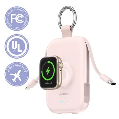 RORRY 5000mAh Portable Charger with Built-in Cables Keychain Power Bank for Apple Watch Series iPhone 16-12 Travel Battery Pa...