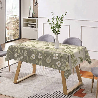 Green Leaf White Floral Spring Rectangle Tablecloth - Aperturee